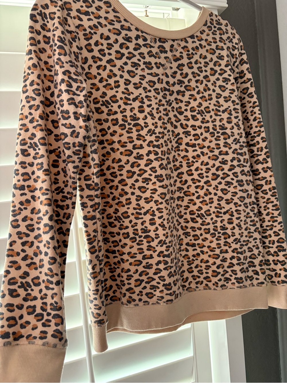 Leopard Print Crewneck Sweater - Tan and Black
